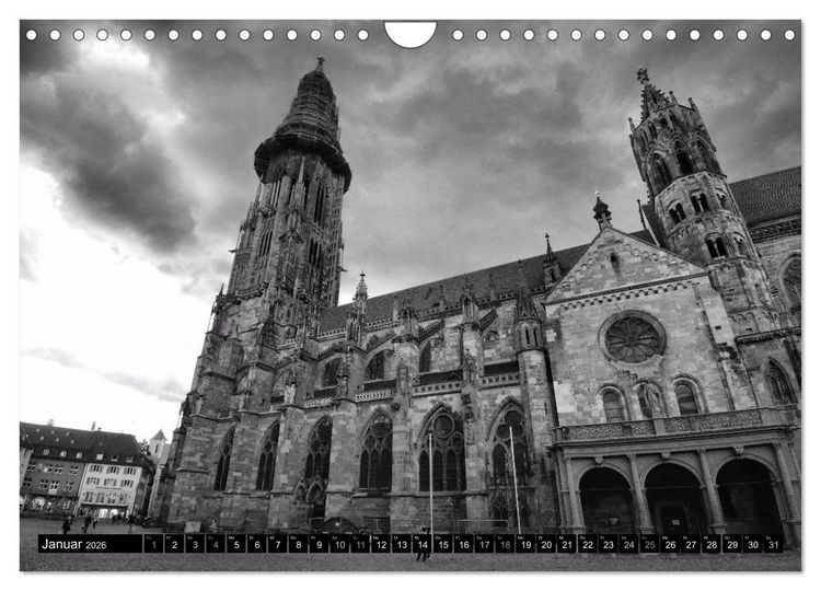 Produktbild: Freiburg i. Breisgau Schwarz auf Wei&szlig; (Wandkalender 2026 DIN A4 quer), CALVENDO Monatskalender