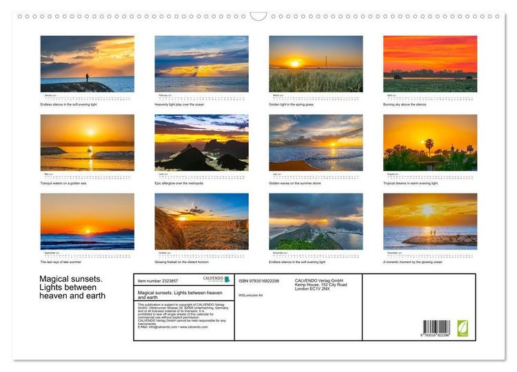 Produktbild: Magical sunsets. Lights between heaven and earth (Wall Calendar 2027 DIN A2 landscape), CALVENDO 12 Month Wall Calendar