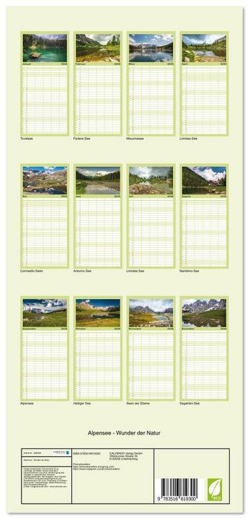 Produktbild: Familienplaner 2026 - Alpensee - Wunder der Natur mit 5 Spalten (Wandkalender, 21 x 45 cm) CALVENDO