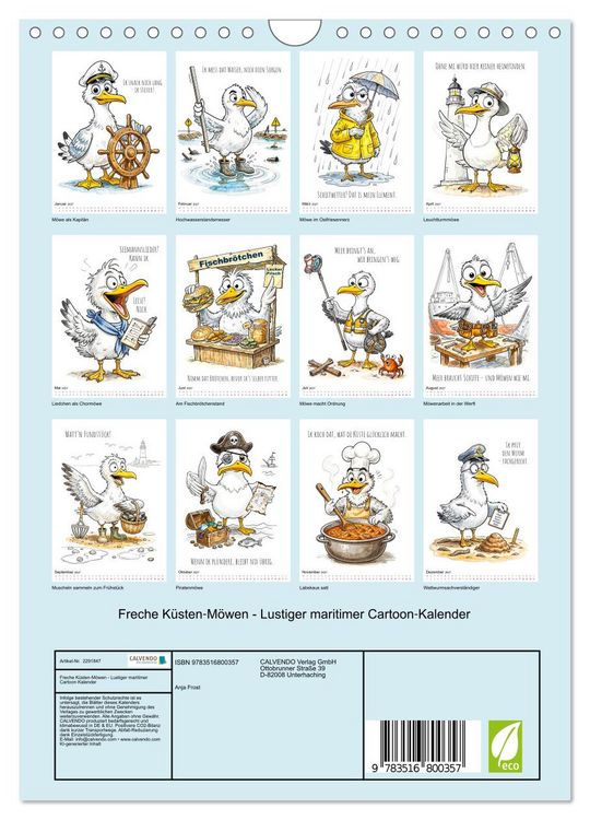 Produktbild: Freche K&uuml;sten‑M&ouml;wen - Lustiger maritimer Cartoon‑Kalender (Wandkalender 2027 DIN A4 hoch), CALVENDO Monatskalender