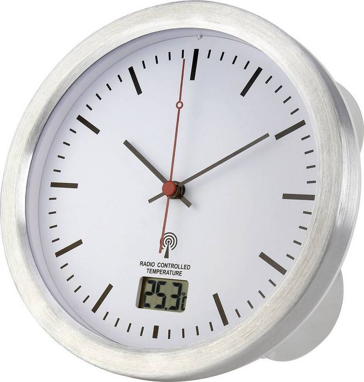 Produktbild: Renkforce E1003R Funk Wanduhr 17cm x 60mm Silber Badezimmer-/Feuchtraum geeignet
