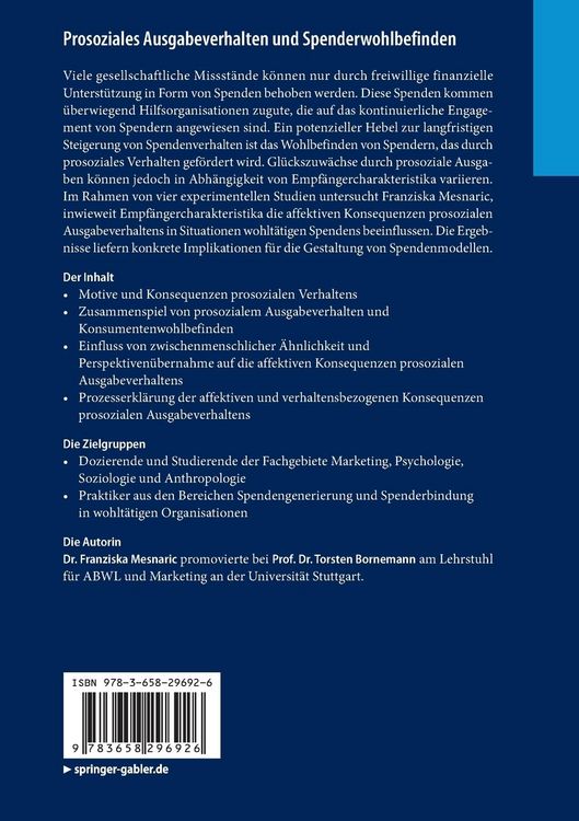 Produktbild: Prosoziales Ausgabeverhalten und Spenderwohlbefinden