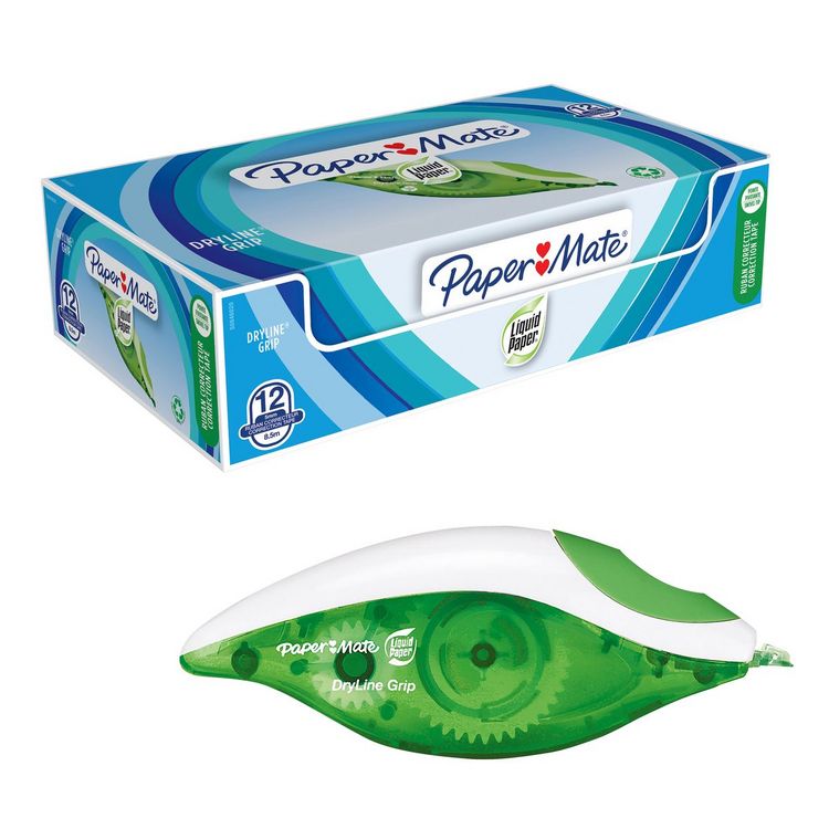 Produktbild: Paper Mate Korrekturroller DryLine Grip recycled gr&uuml;n 5mmx8,5m