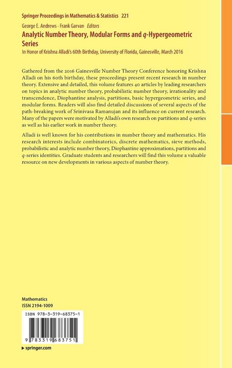 Produktbild: Analytic Number Theory, Modular Forms and q-Hypergeometric Series