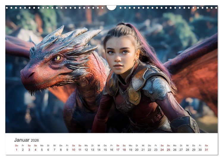 Produktbild: Kraft und Magie - Die Welt der Drachenkriegerinnen (Wandkalender 2026 DIN A3 quer), CALVENDO Monatskalender