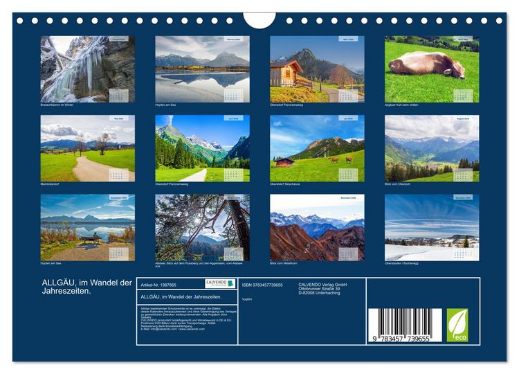 Produktbild: ALLG&Auml;U, im Wandel der Jahreszeiten. (Wandkalender 2026 DIN A4 quer), CALVENDO Monatskalender