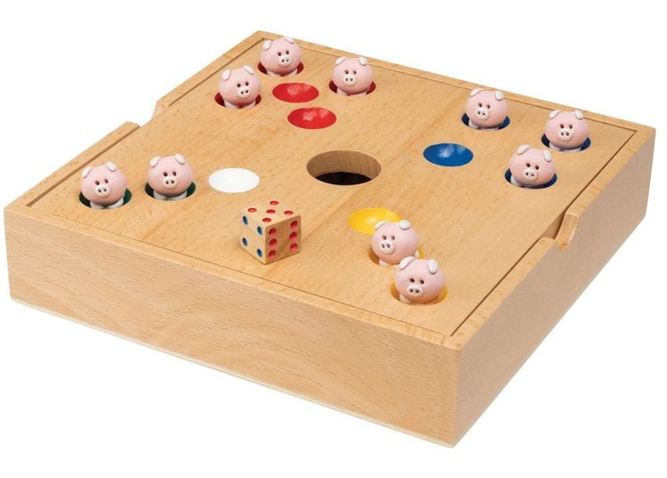 Produktbild: Philos 6342 - Schweinchen in der Grube, Holzbox, Buche, W&uuml;rfelspiel