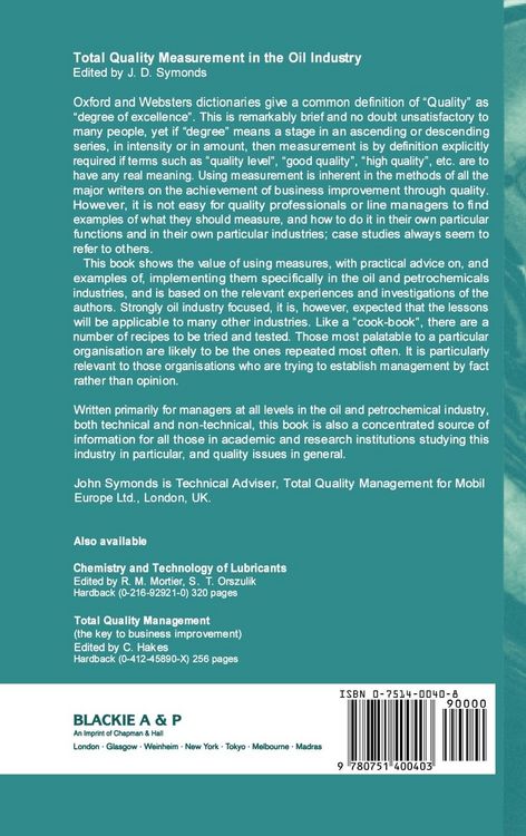 Produktbild: Total Quality Measurement in the Oil Industry