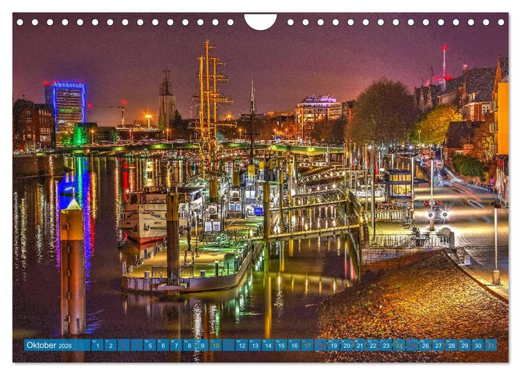 Produktbild: Hansestadt Bremen zur blauen Stunde (Wandkalender 2026 DIN A4 quer), CALVENDO Monatskalender