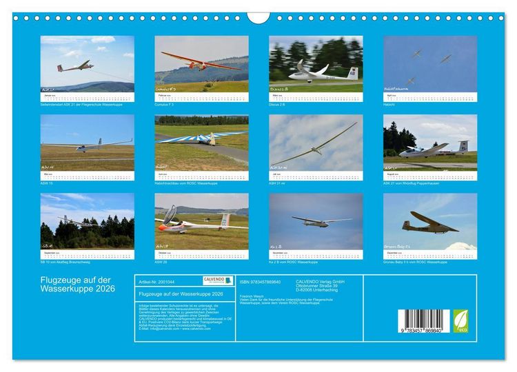 Produktbild: Flugzeuge auf der Wasserkuppe 2026 (Wandkalender 2026 DIN A3 quer), CALVENDO Monatskalender