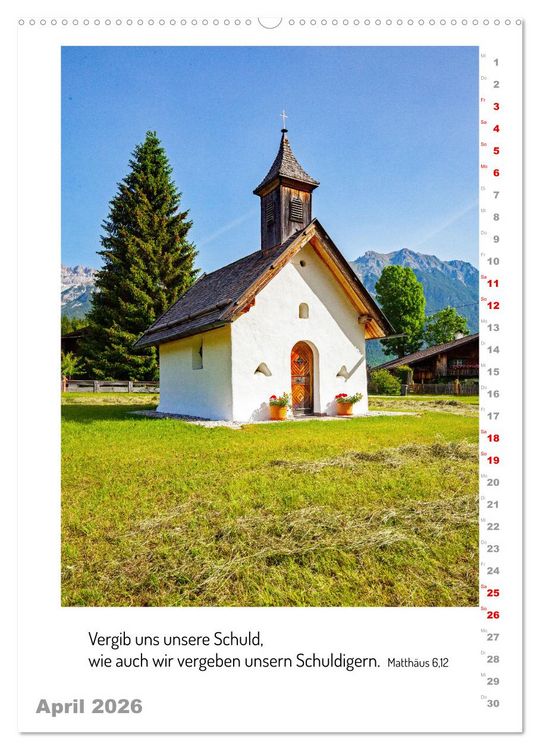 Produktbild: Kapellen mit Bibelzitaten (hochwertiger Premium Wandkalender 2026 DIN A2 hoch), Kunstdruck in Hochglanz