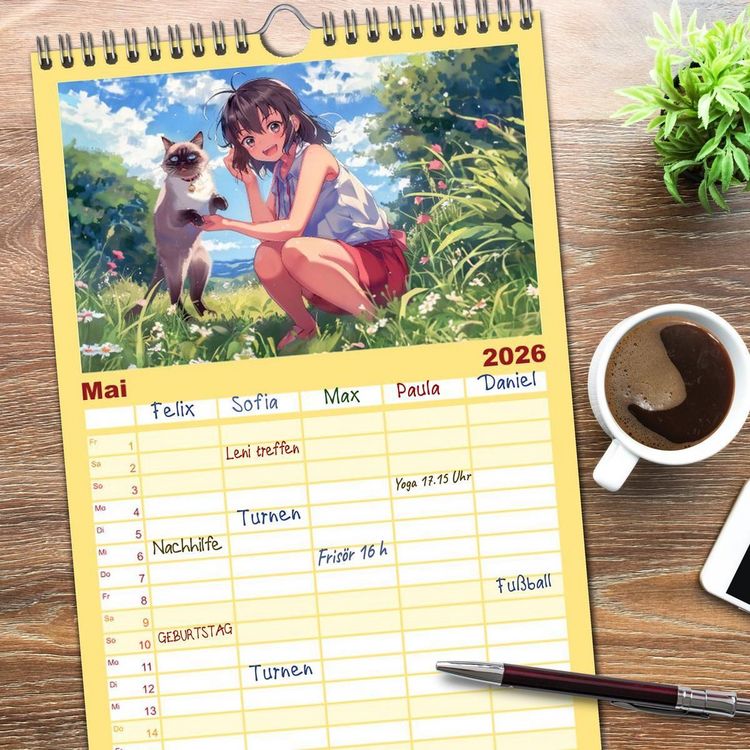 Produktbild: Familienplaner 2026 - Anime-Freunde - Terminplaner mit niedlichen Tierfreundschaften mit 5 Spalten (Wandkalender, 21 x 45 cm) CALVENDO