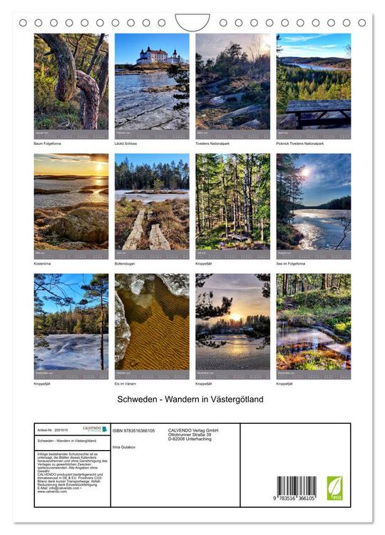 Produktbild: Schweden - Wandern in V&auml;sterg&ouml;tland (Wandkalender 2026 DIN A4 hoch), CALVENDO Monatskalender