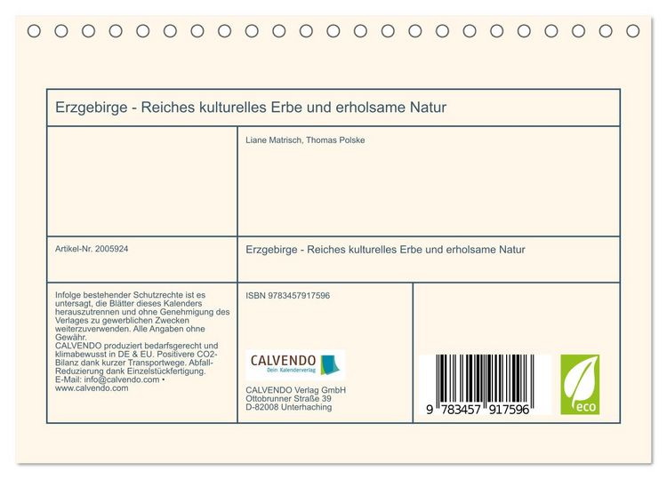 Produktbild: Erzgebirge - Reiches kulturelles Erbe und erholsame Natur (Tischkalender 2026 DIN A5 quer), CALVENDO Monatskalender