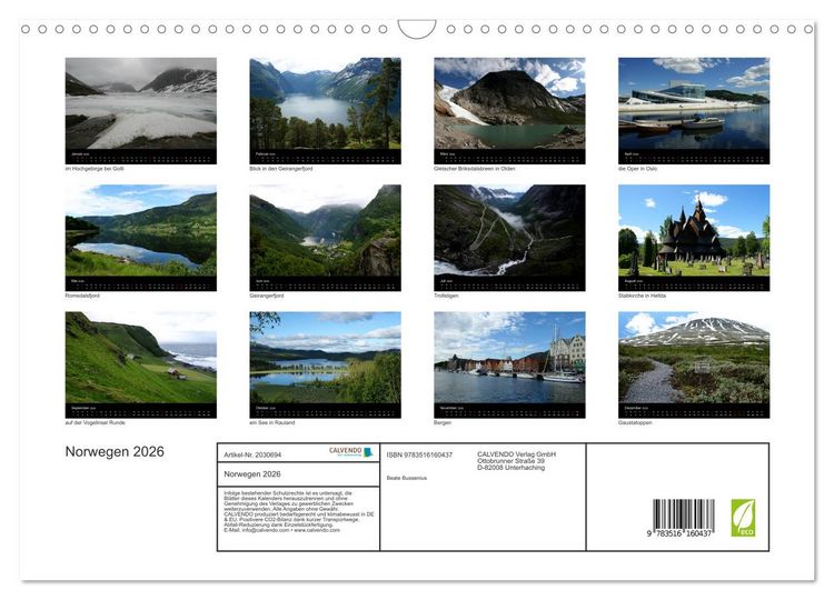 Produktbild: Norwegen 2026 (Wandkalender 2026 DIN A3 quer), CALVENDO Monatskalender