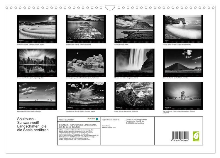 Produktbild: Soultouch - Schwarzwei&szlig; Landschaften, die die Seele ber&uuml;hren (Wandkalender 2026 DIN A3 quer), CALVENDO Monatskalender