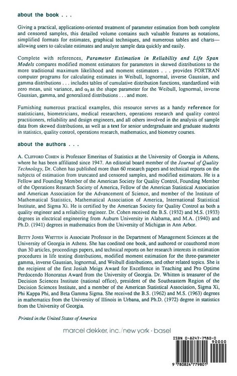 Produktbild: Parameter Estimation in Reliability and Life Span Models