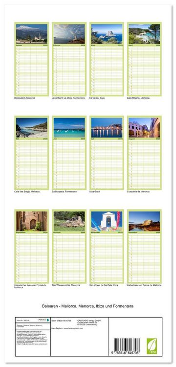Produktbild: Familienplaner 2026 - Balearen - Mallorca, Menorca, Ibiza und Formentera mit 5 Spalten (Wandkalender, 21 x 45 cm) CALVENDO