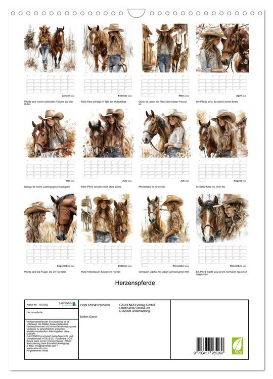 Produktbild: Herzenspferde (Wandkalender 2026 DIN A3 hoch), CALVENDO Monatskalender