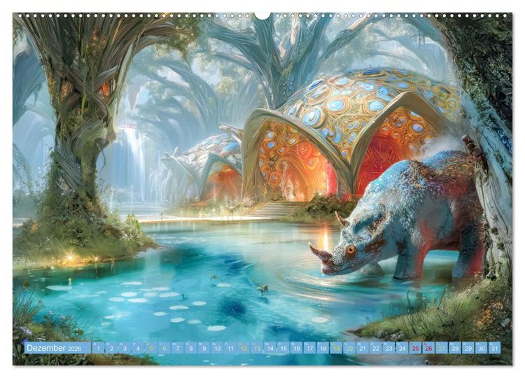 Produktbild: Fantasiekreaturen am Wasser - Biomorphe Landschaften (Wandkalender 2026 DIN A2 quer), CALVENDO Monatskalender