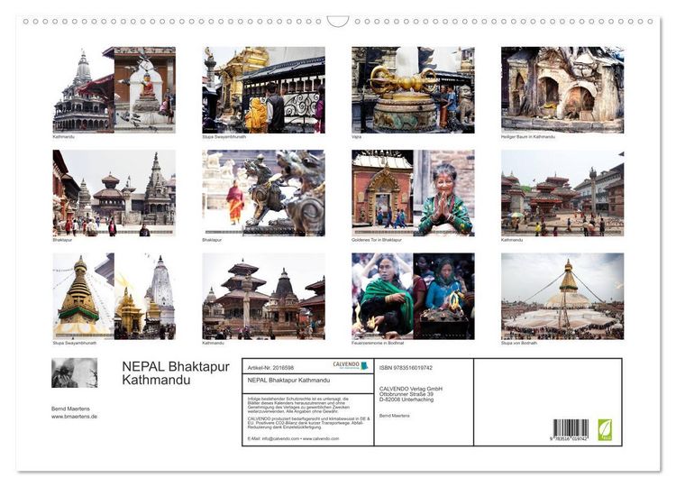 Produktbild: NEPAL Bhaktapur Kathmandu (Wandkalender 2026 DIN A2 quer), CALVENDO Monatskalender
