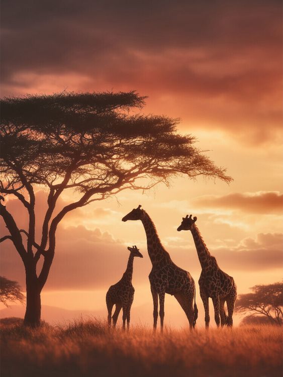 Produktbild: CALVENDO Puzzle Giraffen unter dem Abendhimmel | 1000 Teile Lege-Gr&ouml;&szlig;e 64x48cm Foto-Puzzle f&uuml;r gl&uuml;ckliche Stunden