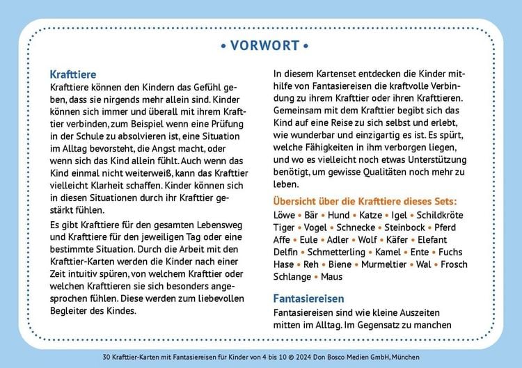 Produktbild: 30 Krafttier-Karten mit Fantasiereisen f&uuml;r Kinder von 4 bis 10