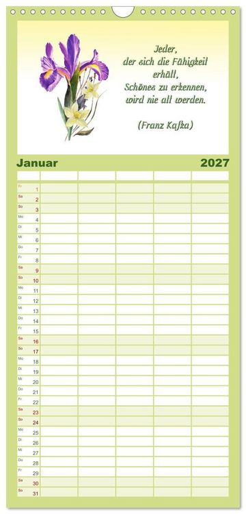 Produktbild: Familienplaner 2027 - 12 unterhaltsame Zitate f&uuml;r ein sch&ouml;nes Jahr mit 5 Spalten (Wandkalender, 21 x 45 cm) CALVENDO
