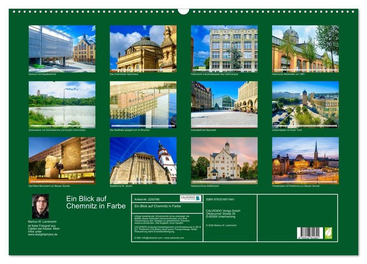 Produktbild: Ein Blick auf Chemnitz in Farbe (Wandkalender 2027 DIN A2 quer), CALVENDO Monatskalender