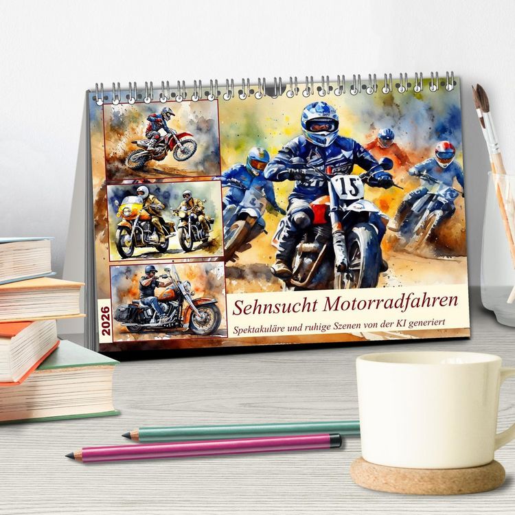 Produktbild: Sehnsucht Motorradfahren (Tischkalender 2026 DIN A5 quer), CALVENDO Monatskalender