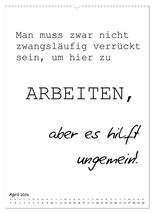 Produktbild: Typo-Kalender f&uuml;r das B&uuml;ro. Gemeine und lustige Spr&uuml;che (hochwertiger Premium Wandkalender 2026 DIN A2 hoch), Kunstdruck in Hochglanz