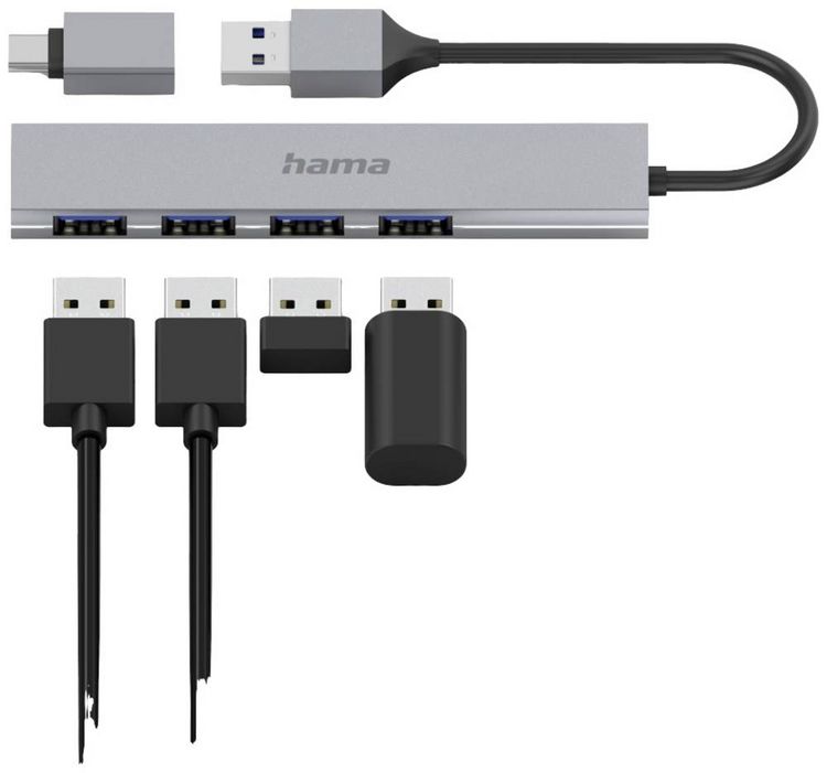 Produktbild: HAMA USB-Hub 3.2, 4 Ports, grau