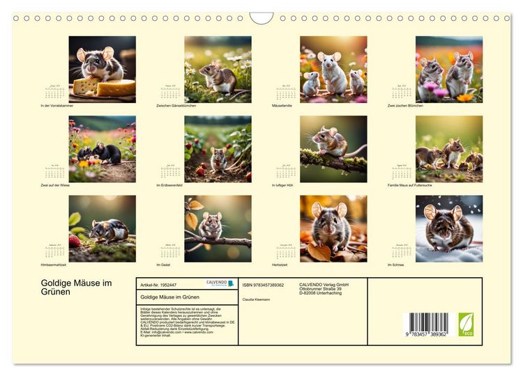 Produktbild: Goldige M&auml;use im Gr&uuml;nen (Wandkalender 2026 DIN A3 quer), CALVENDO Monatskalender
