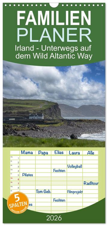 Produktbild: Familienplaner 2026 - Irland - Unterwegs auf dem Wild Altantic Way mit 5 Spalten (Wandkalender, 21 x 45 cm) CALVENDO