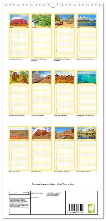 Produktbild: Familienplaner 2027 - Faszination Australien - eine Traumreise mit 5 Spalten (Wandkalender, 21 x 45 cm) CALVENDO
