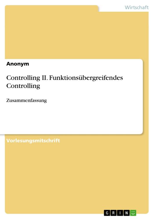 Produktbild: Controlling II. Funktions&uuml;bergreifendes Controlling