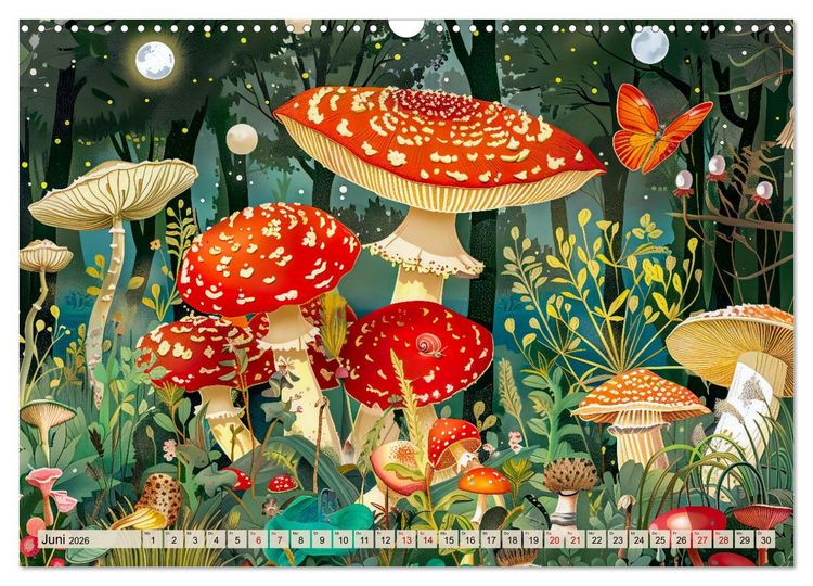 Produktbild: Zauberwelt der Pilze - Fantasievolle Pilze im verwunschenen Wald (Wandkalender 2026 DIN A3 quer), CALVENDO Monatskalender