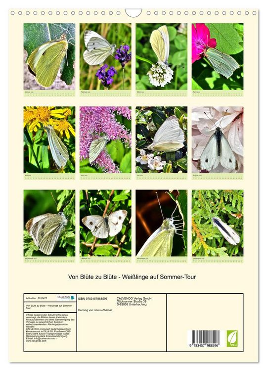 Produktbild: Von Bl&uuml;te zu Bl&uuml;te - Wei&szlig;linge auf Sommer-Tour (Wandkalender 2026 DIN A3 hoch), CALVENDO Monatskalender