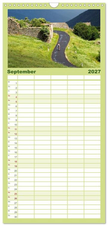 Produktbild: Familienplaner 2027 - Pyren&auml;enp&auml;sse mit dem Rennrad 2027 mit 5 Spalten (Wandkalender, 21 x 45 cm) CALVENDO