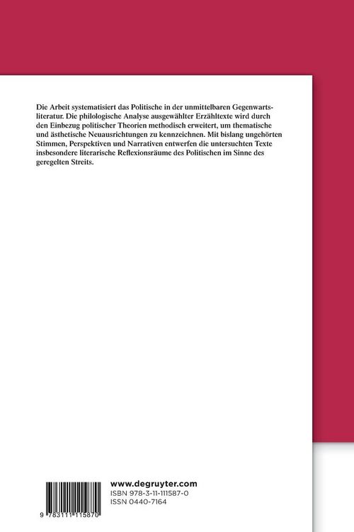 Produktbild: Literarische Reflexionsr&auml;ume des Politischen