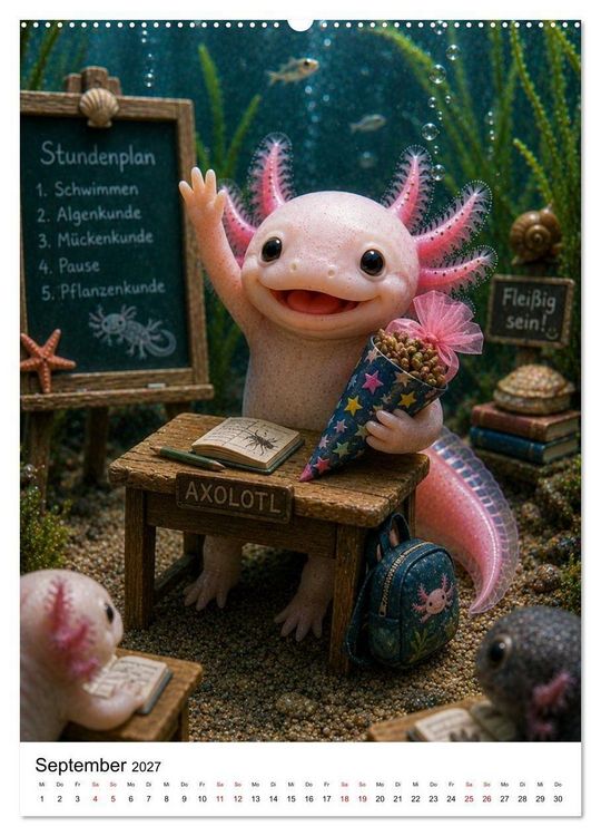 Produktbild: Axolotl durchs ganze Jahr (Wandkalender 2027 DIN A2 hoch), CALVENDO Monatskalender