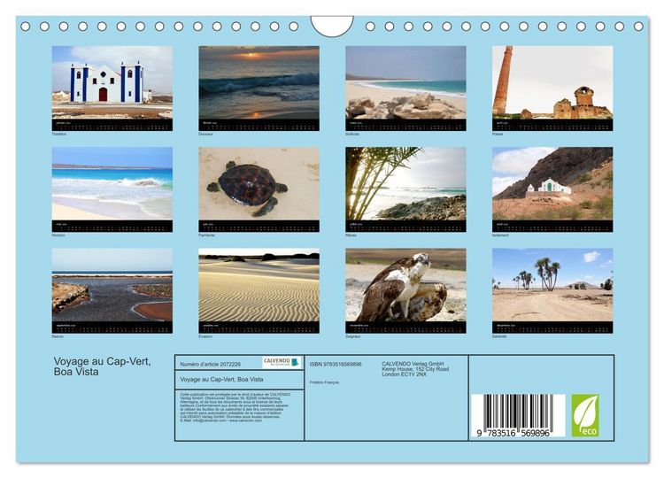 Produktbild: Voyage au Cap-Vert, Boa Vista (Calendrier mural 2026 DIN A4 vertical), CALVENDO calendrier mensuel