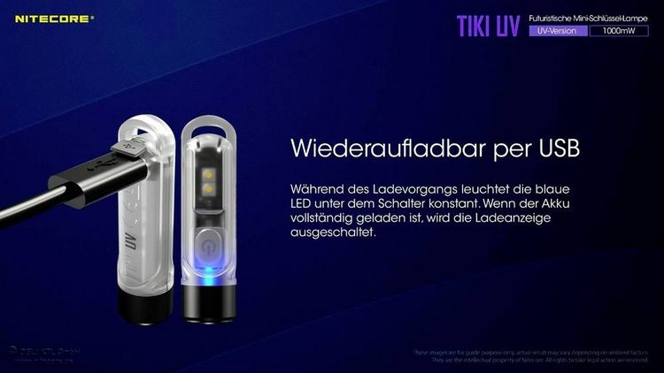 Produktbild: NiteCore TIKI UV NC-TIKIUV LED, UV-LED Taschenlampe akkubetrieben 70lm 12g