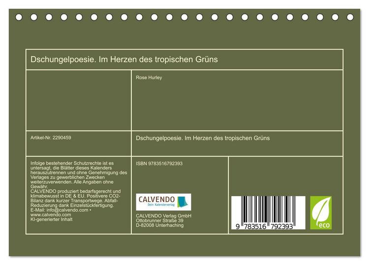 Produktbild: Dschungelpoesie. Im Herzen des tropischen Gr&uuml;ns (Tischkalender 2027 DIN A5 quer), CALVENDO Monatskalender