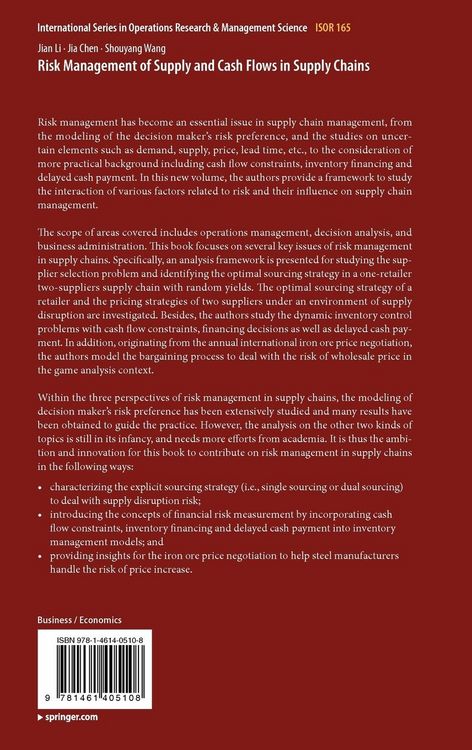 Produktbild: Risk Management of Supply and Cash Flows in Supply Chains