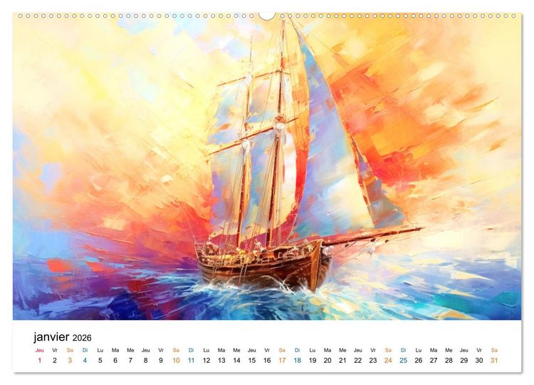 Produktbild: Sc&egrave;nes &eacute;piques de voiliers (Calendrier mural 2026 DIN A2 vertical) calendrier de bureau