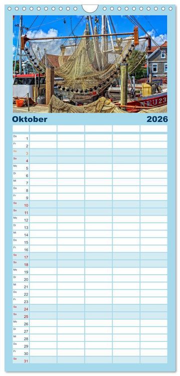 Produktbild: Familienplaner 2026 - Maritime Augenblicke - Fischkutter mit 5 Spalten (Wandkalender, 21 x 45 cm) CALVENDO