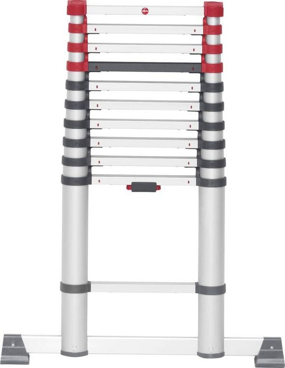Produktbild: Hailo T80 FLEXLINE 7113-111 Aluminium Teleskopleiter Arbeitsh&ouml;he (max.): 3.95 m Silber, Schwarz, Rot DIN EN 131 10.7 kg