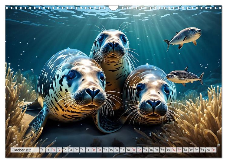Produktbild: Freche Seehunde (Wandkalender 2026 DIN A3 quer), CALVENDO Monatskalender