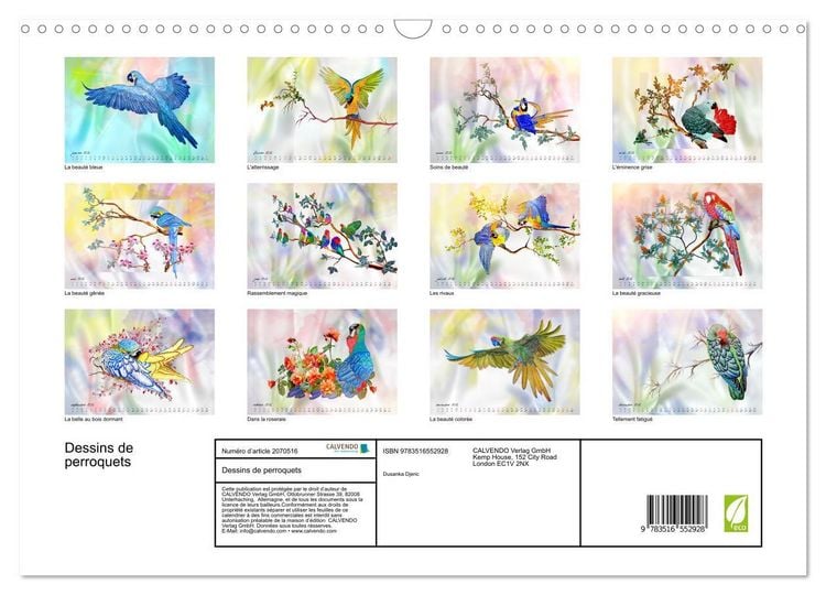 Produktbild: Dessins de perroquets (Calendrier mural 2026 DIN A3 vertical), CALVENDO calendrier mensuel